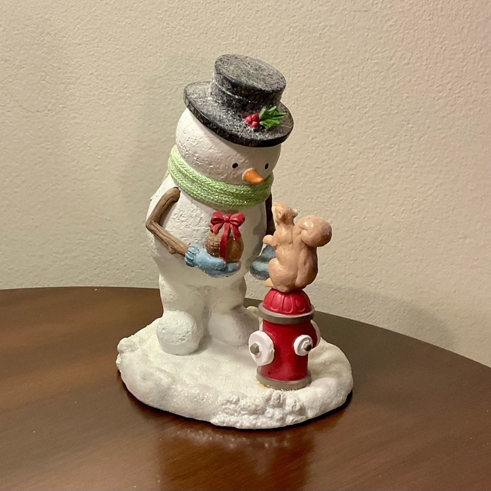 Snowman & squirrel ceramic figurine
